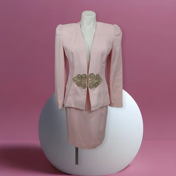 Opalis by Frank Hahn Pale Pink Skirt Set Women's Vintage Size 8 Made In USA - Picture 2 of 14